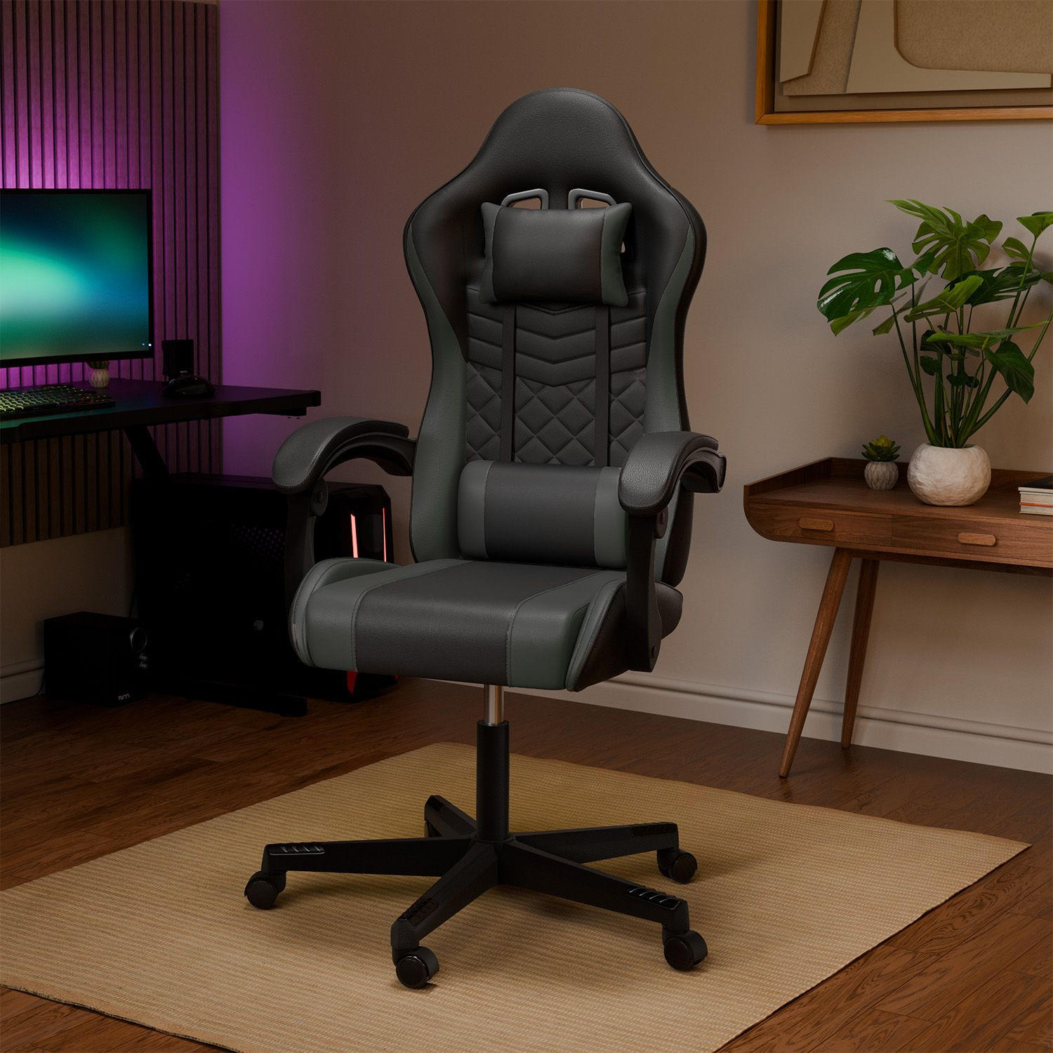 GAMINGSTUHL HyperSeat schwarz/dunkelgrau - Dunkelgrau, Kunststoff (63/131/121cm) - Juskys