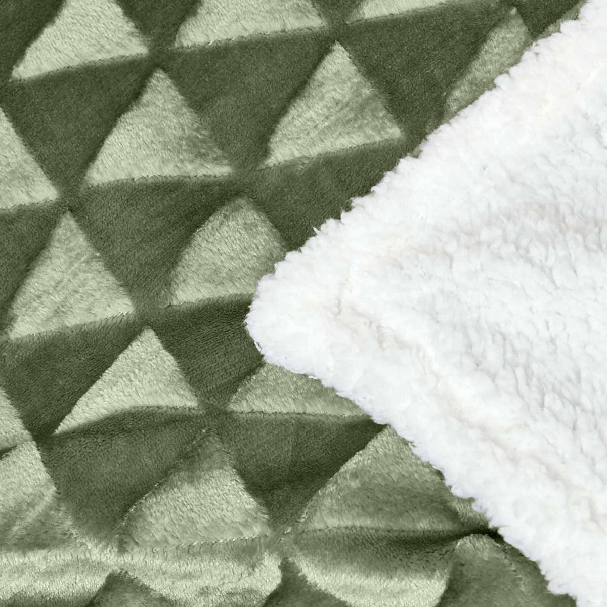 KUSCHELDECKE Sherpa 200/230 cm, Samtdecke mit Dreieckmuster - Salbeigrün, Textil (200/230cm) - Homescapes