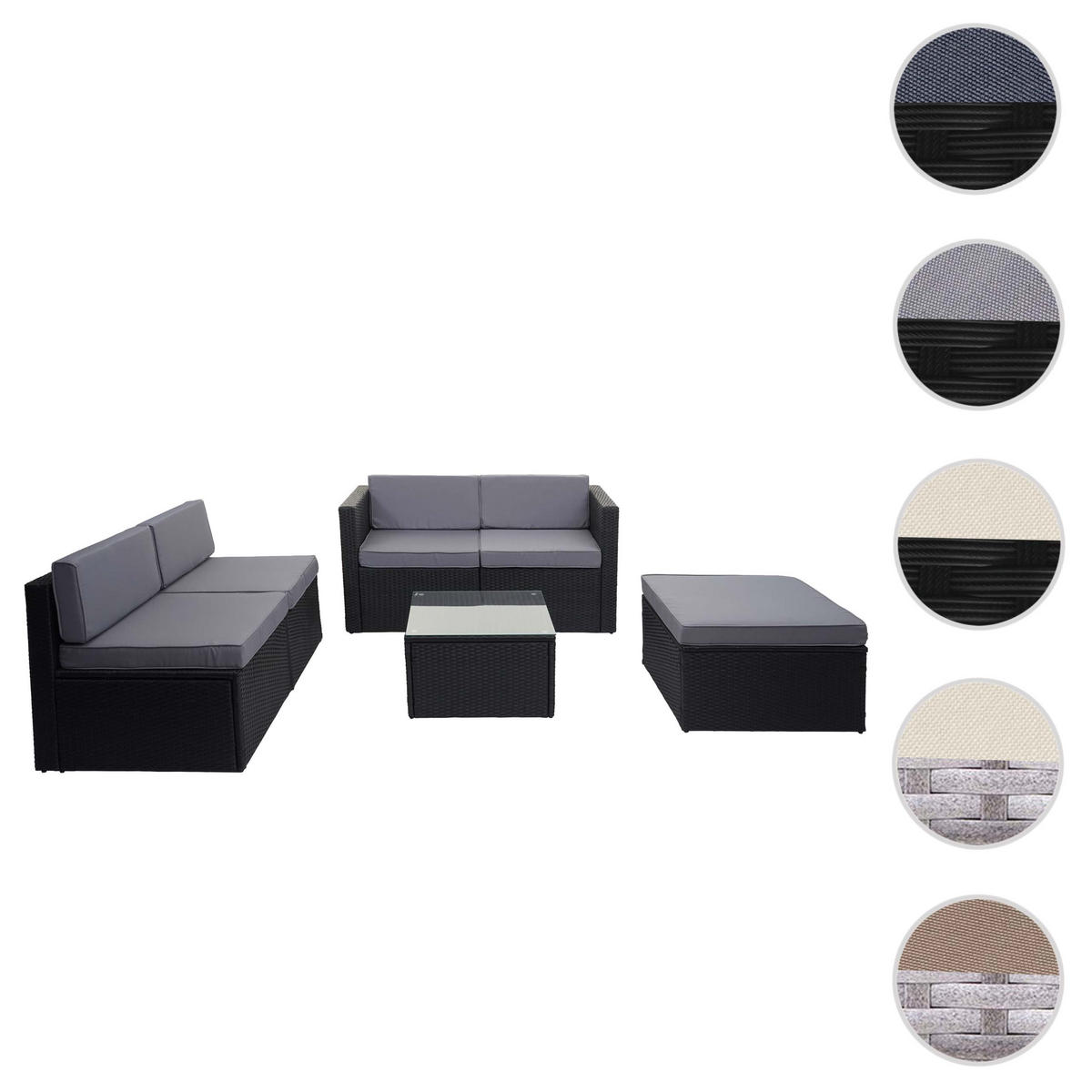POLY-RATTAN-GARNITUR Anthrazit, Grau - Anthrazit/Grau, Kunststoff - MCW