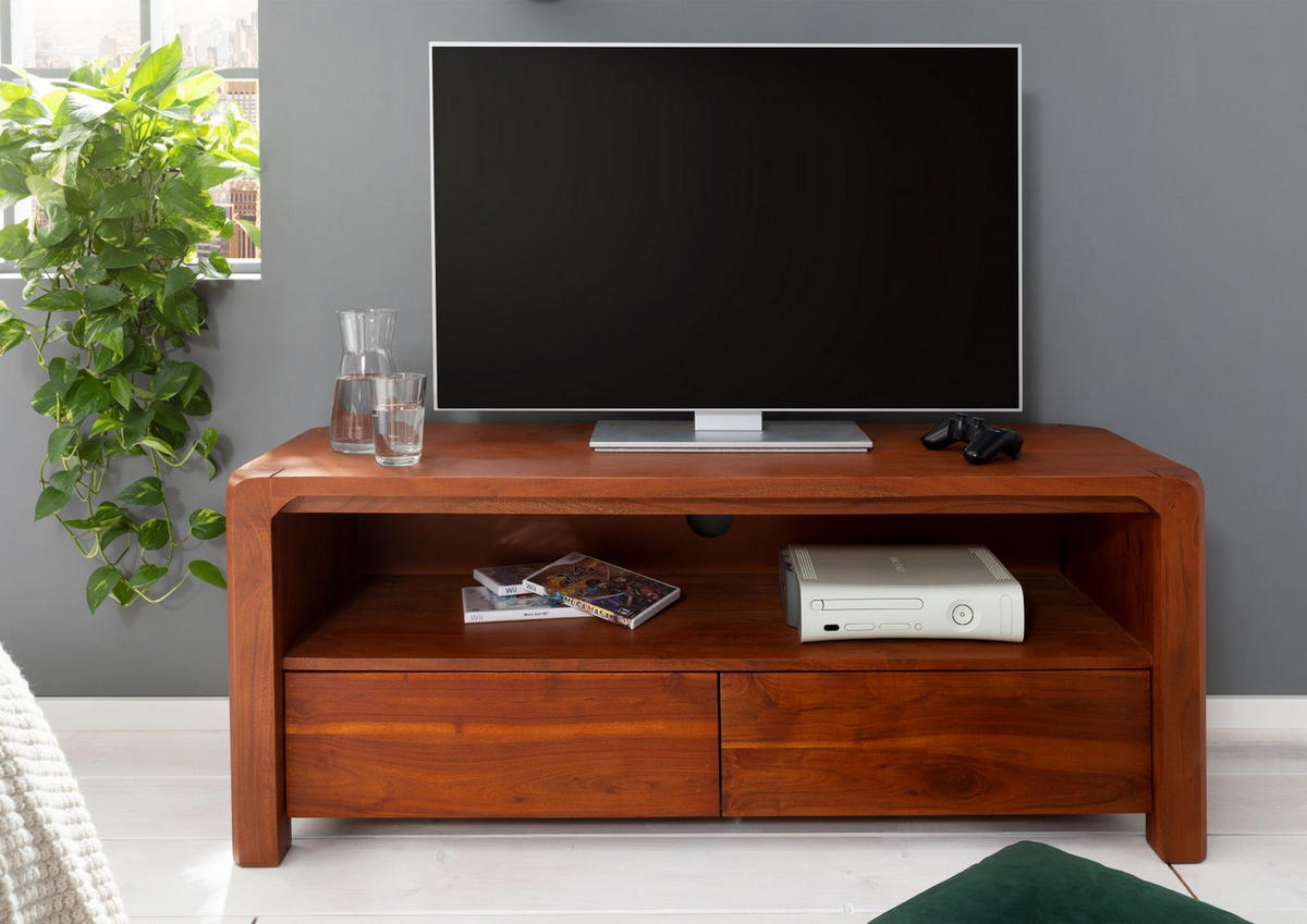 TV-BOARD Akazie 125x45x50 honig lackiert BUENO #3002 - Braun, Holz (125/50/45cm) - Massivmoebel24