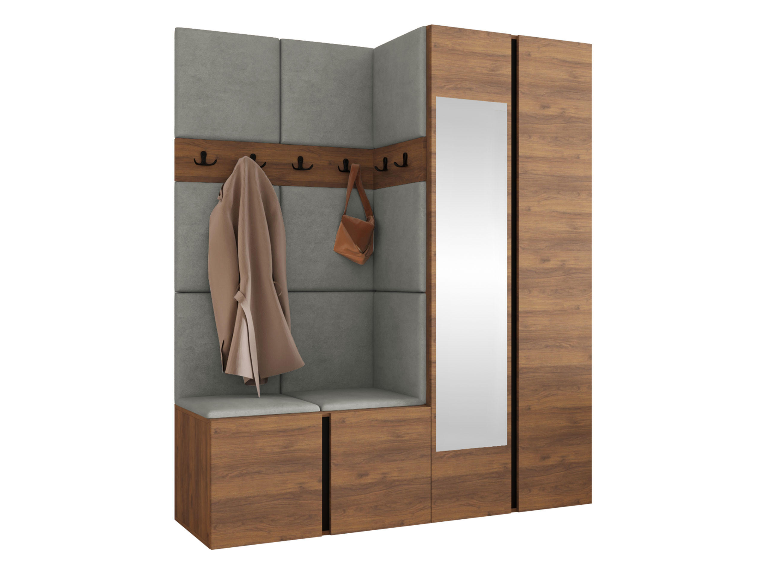 MOBILIER PENTRU HOL Orion XII - culoare lemn de nuc/gri, material plastic/compozit lemnos (158/186/46cm) - MIRJAN24