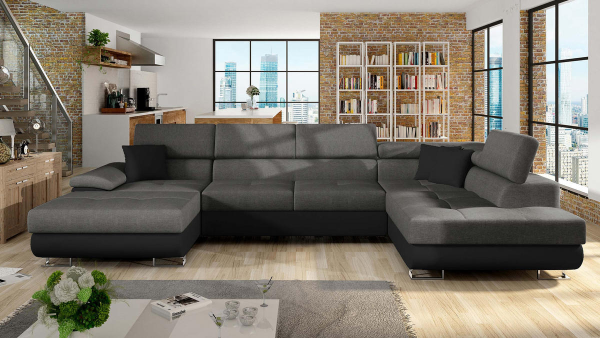 WOHNLANDSCHAFT Cotere Bis, Seite: Rechts - Schwarz, Holz (345/91/202cm) - MIRJAN24