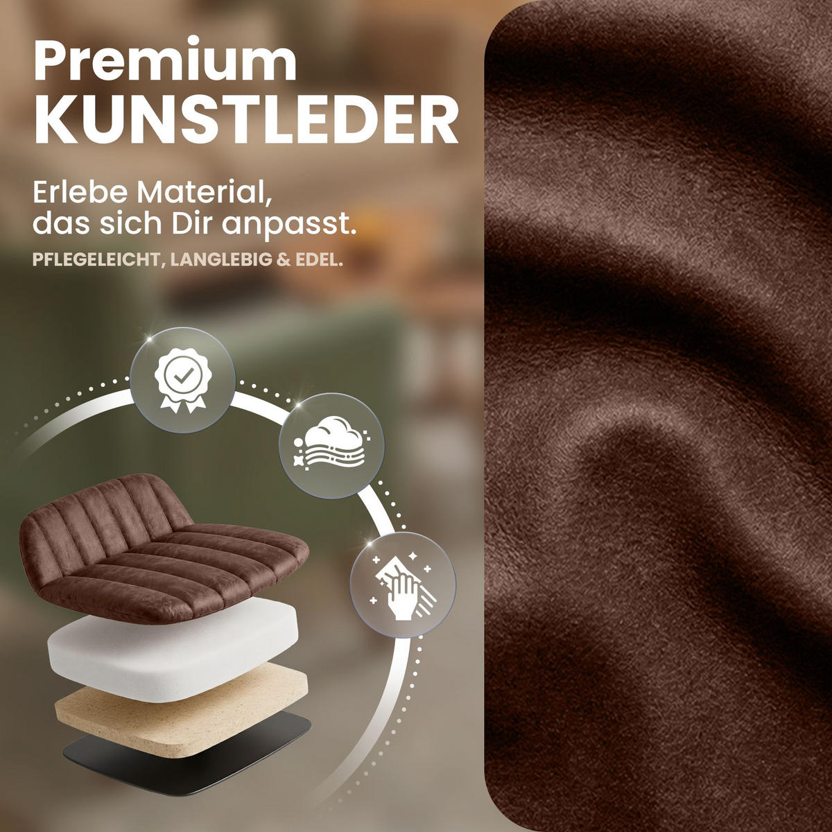 ARMLEHNENSTUHL 2 Lederlook Dunkelbraun - Dunkelbraun/Schwarz, Textil/Metall (58/81/58cm) - CLP