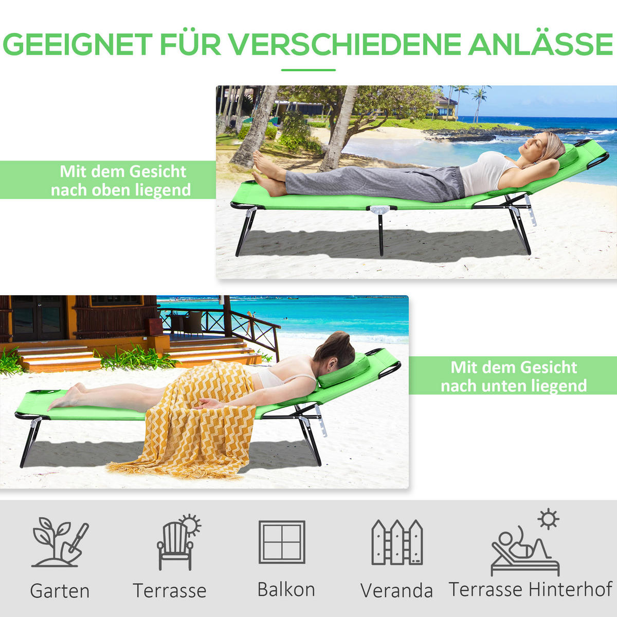 SONNENLIEGE klappbar - Grün, Kunststoff (58/36/187cm) - Outsunny