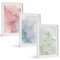 BILDER SET 3er Set - 40x60 cm Weißer Rahmen - Pastellfarbene Aquarellstrukturen - Weiß, Kunststoff (40/60cm) - TULUP