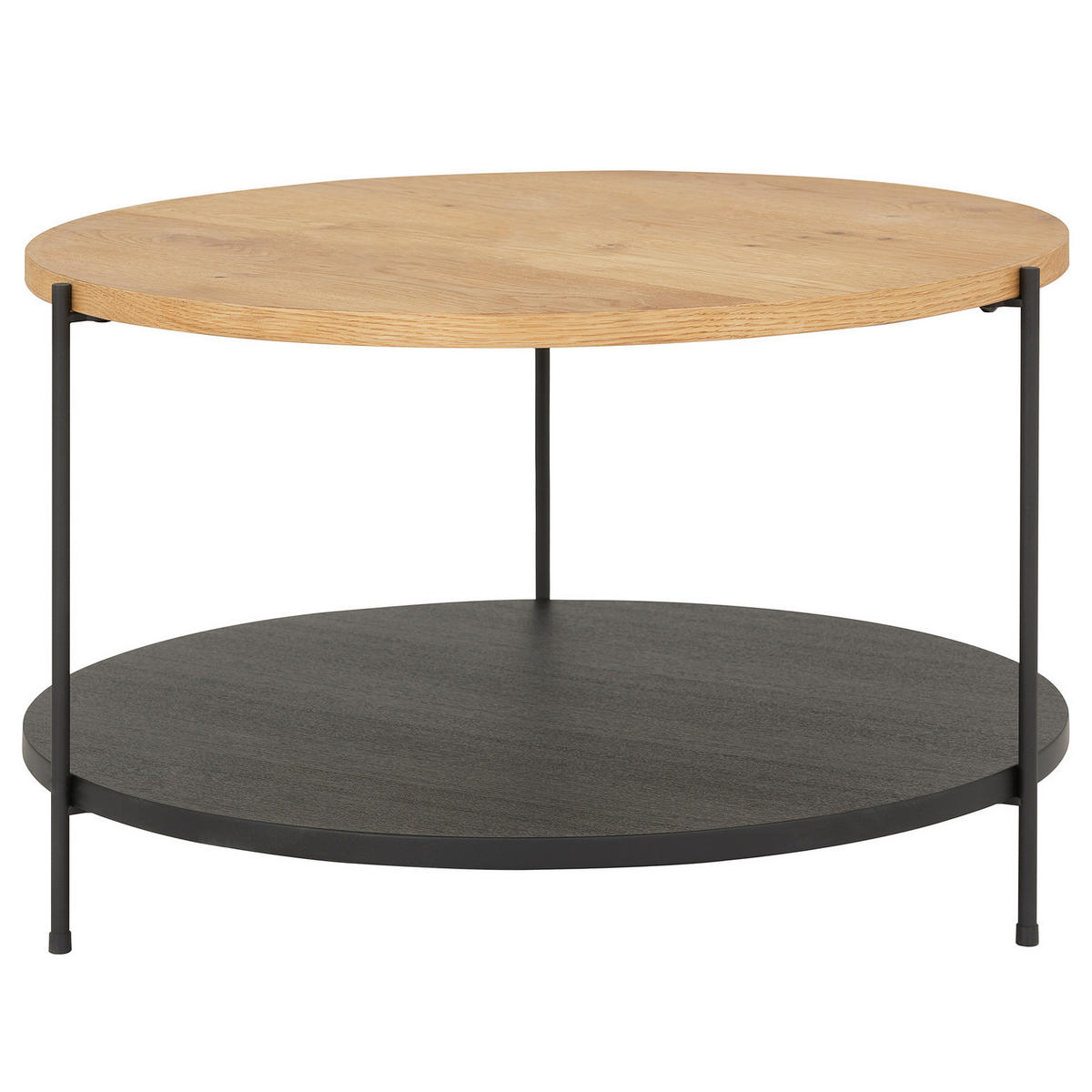 FURNIERTER COUCHTISCH - Eiche / Schwarz - Eichefarben, Holzwerkstoff/Metall (70/70/45cm) - home24