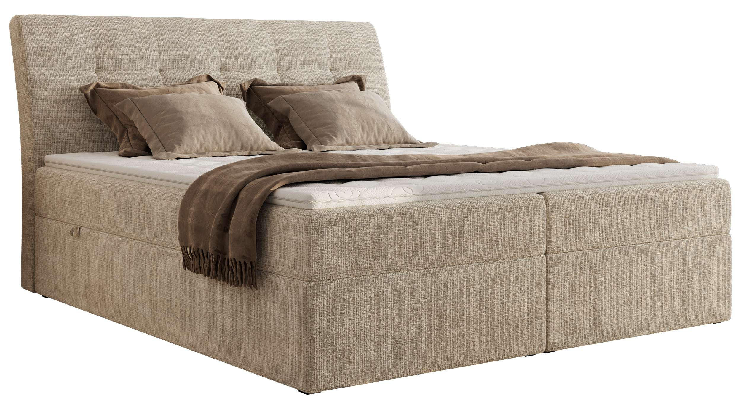 BOXBETT DAGOS 140/200 - Beige Schenille grob gewebt - H3 - Topper Visco - Beige, Textil (140/200cm) - MKS