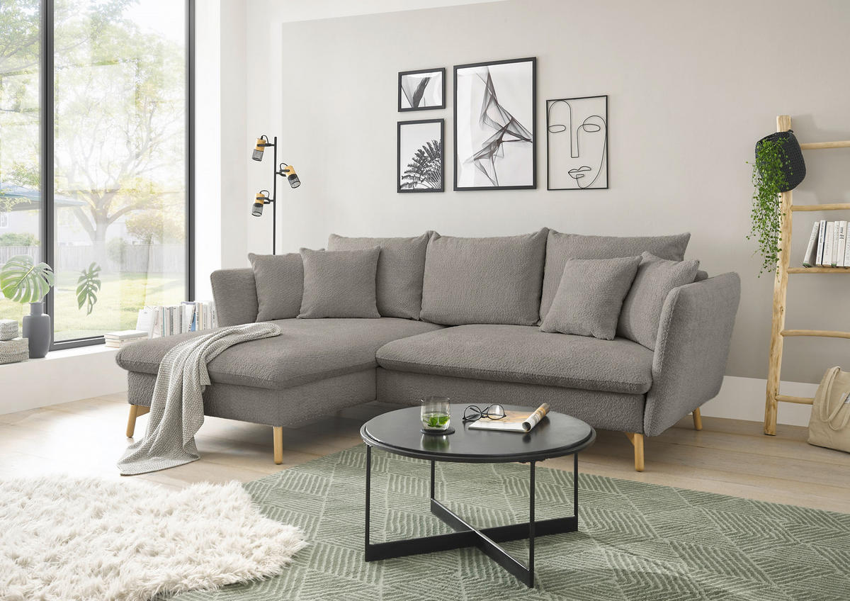ECKSOFA S11 Ambriamo Hellgrau 258/91/167 cm Recamiere links - Hellgrau, Textil (167/258cm) - Livojo