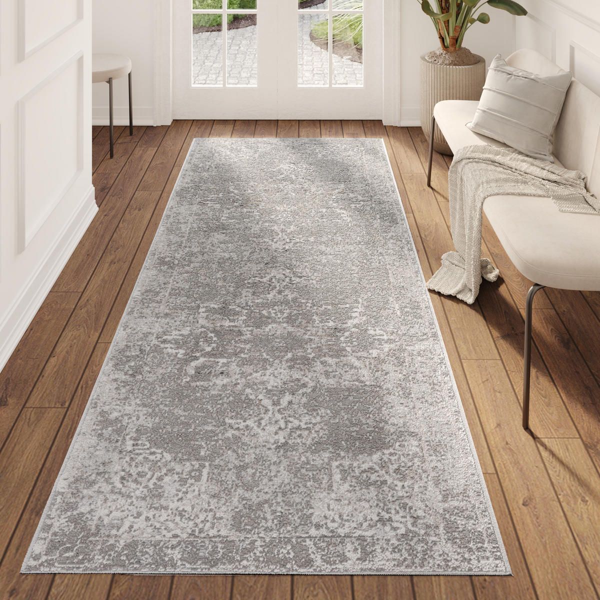 TEPPICHLÄUFER VALLEY hellgrau vintage 100/300 cm - Hellgrau, Textil (100/300cm) - Tapiso
