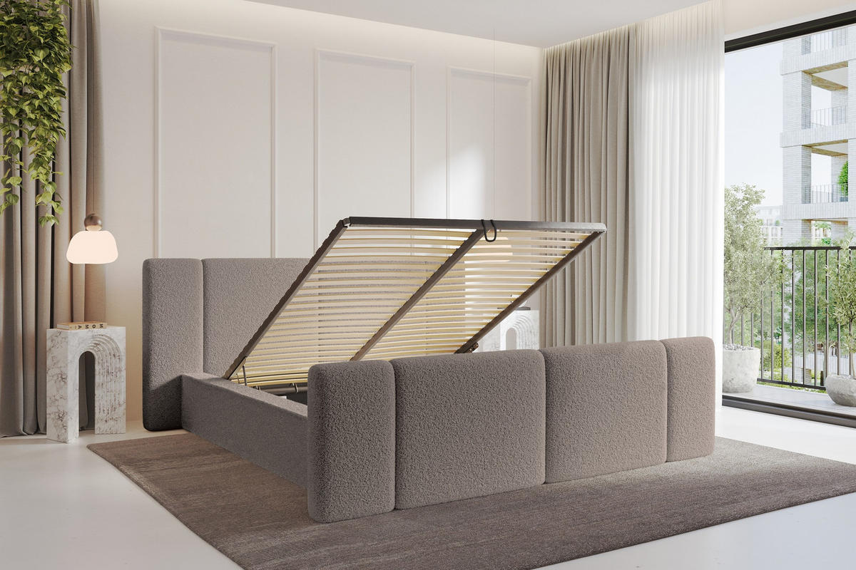 POLSTERBETT mit Bettkasten, Fußteil und Lattenrost, Bett mit Matratze H3/H4 - RIVO-Z 120x200 Braun - Braun, Holzwerkstoff/Textil (120/200cm) - ALTDECOR