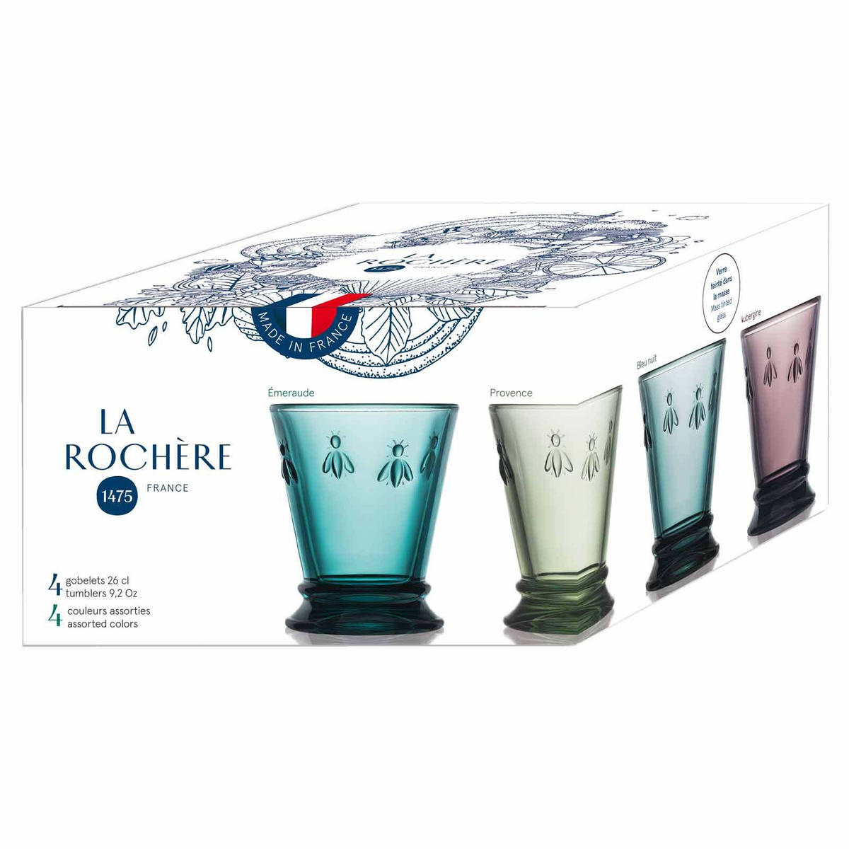 WASSERGLÄSER Biene Abeille bunt 260 ml 4er Set - Multicolor, Glas (0.26L) - La Rochère