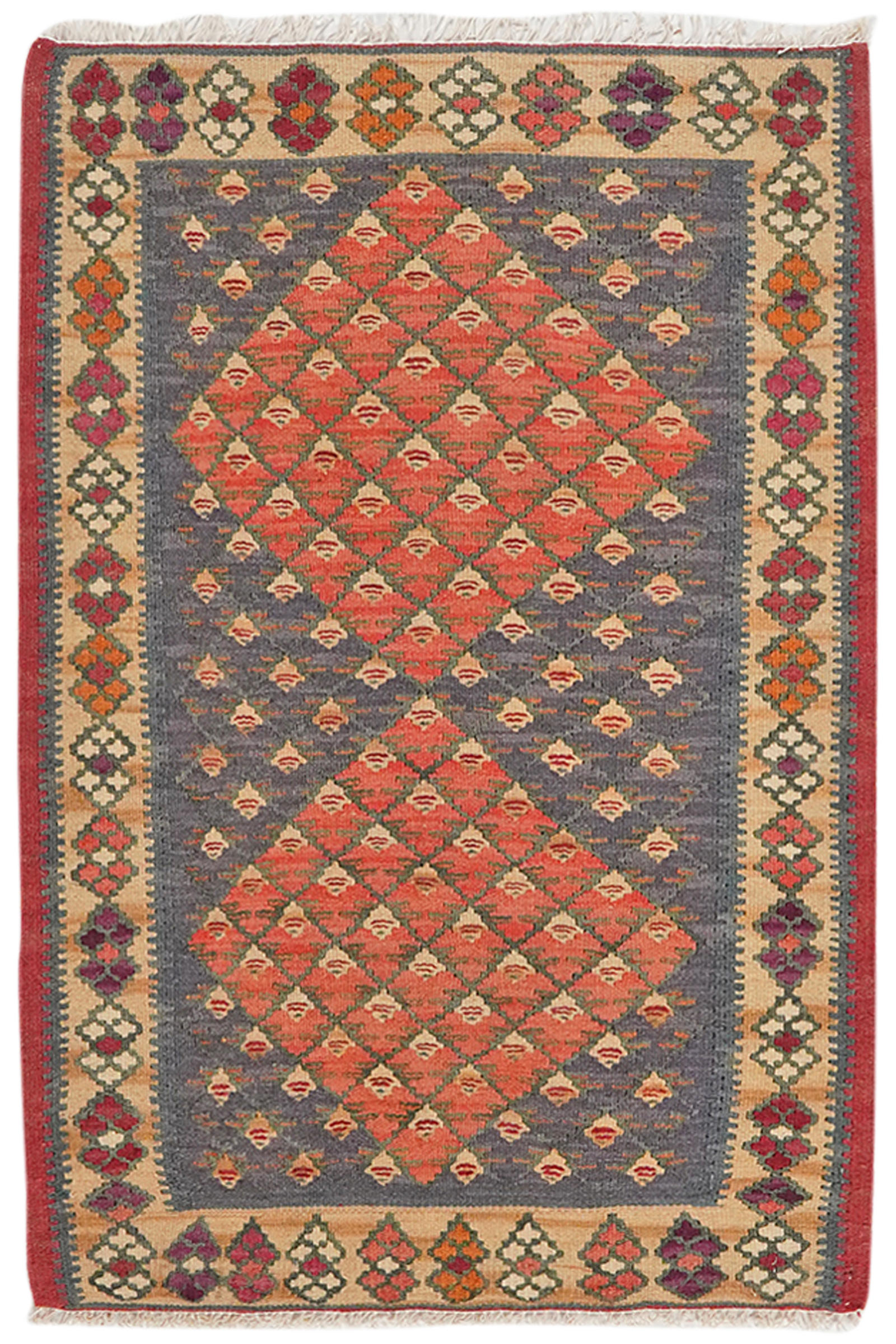 HANDWEBTEPPICH Kelim Senneh Blau 91/61 cm Schurwolle - Blau, Textil (61/91cm) - Looma