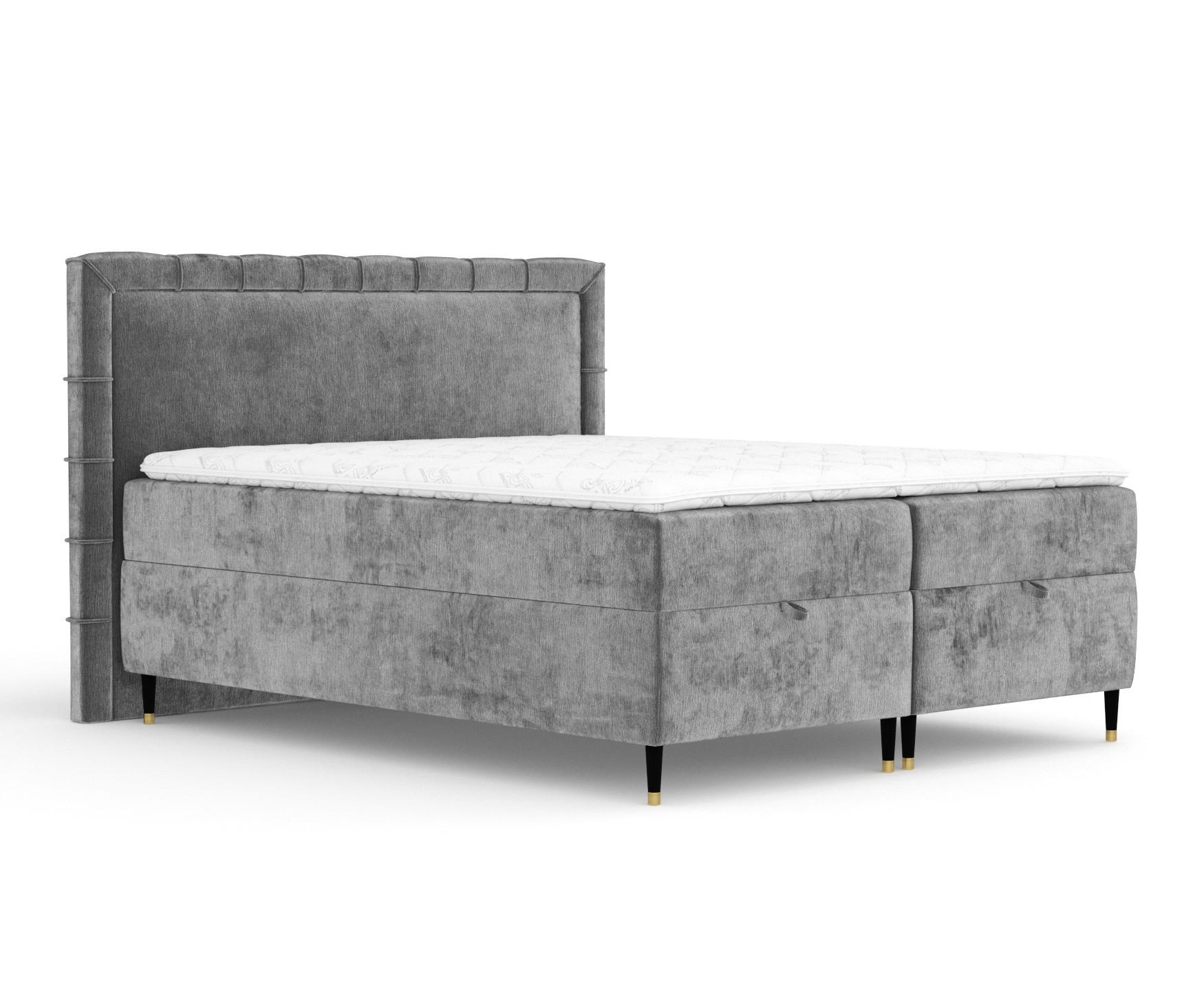 BOXBETT Monpelli Dunkelgrau 140/200 cm mit Matratze und Topper - Dunkelgrau/Schwarz, Holz/Holzwerkstoff (140/200cm) - Maison de Reve