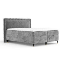 BOXBETT Monpelli Dunkelgrau 140/200 cm mit Matratze und Topper - Dunkelgrau/Schwarz, Holz/Holzwerkstoff (140/200cm) - Maison de Reve