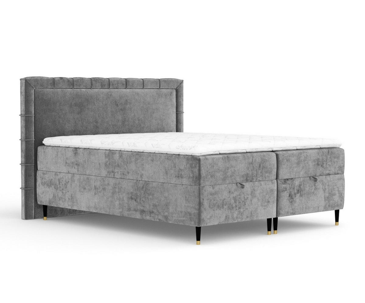 BOXBETT Monpelli Dunkelgrau 140/200 cm mit Matratze und Topper - Dunkelgrau/Schwarz, Holz/Holzwerkstoff (140/200cm) - Maison de Reve