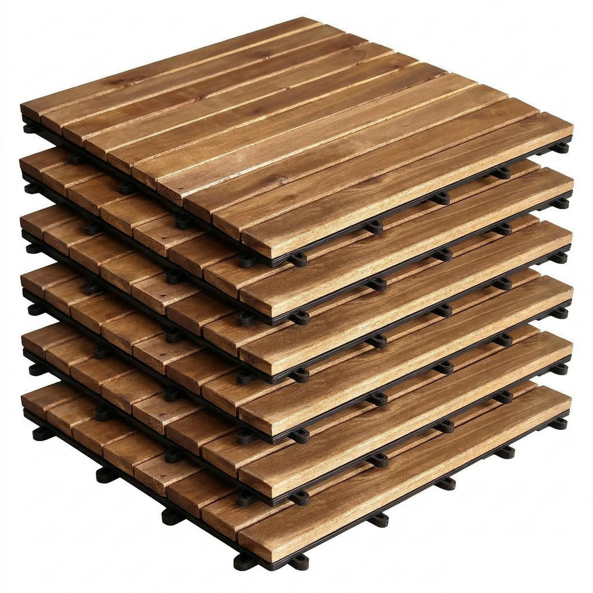 TERRASSENFLIESE - 6er Set - 50x50 cm - Akazie massiv / Polypropylene - Braun - Akaziefarben, Holz/Kunststoff (50/50/2.4cm) - home24