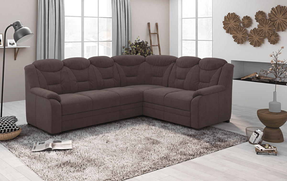 ECKSOFA mit Schlaffunktion und Bettkasten – weiches Chenille-Gewebe - Rotbraun/Dunkelbraun, Holz/Kunststoff (211/263cm) - Cotta