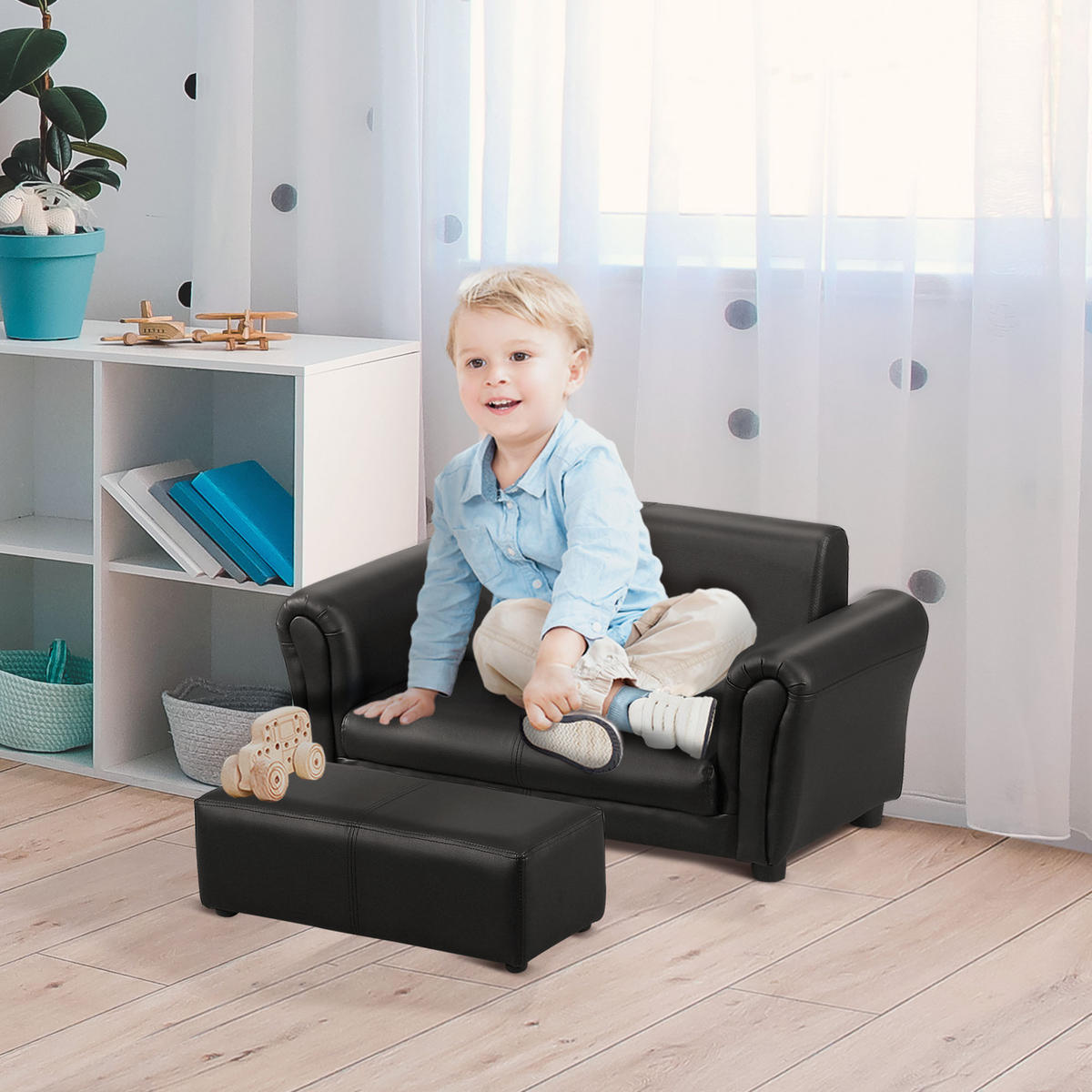 KINDERSESSEL, Schwarz, Holz, PVC - Schwarz, Holz (42/41/83cm) - HOMCOM