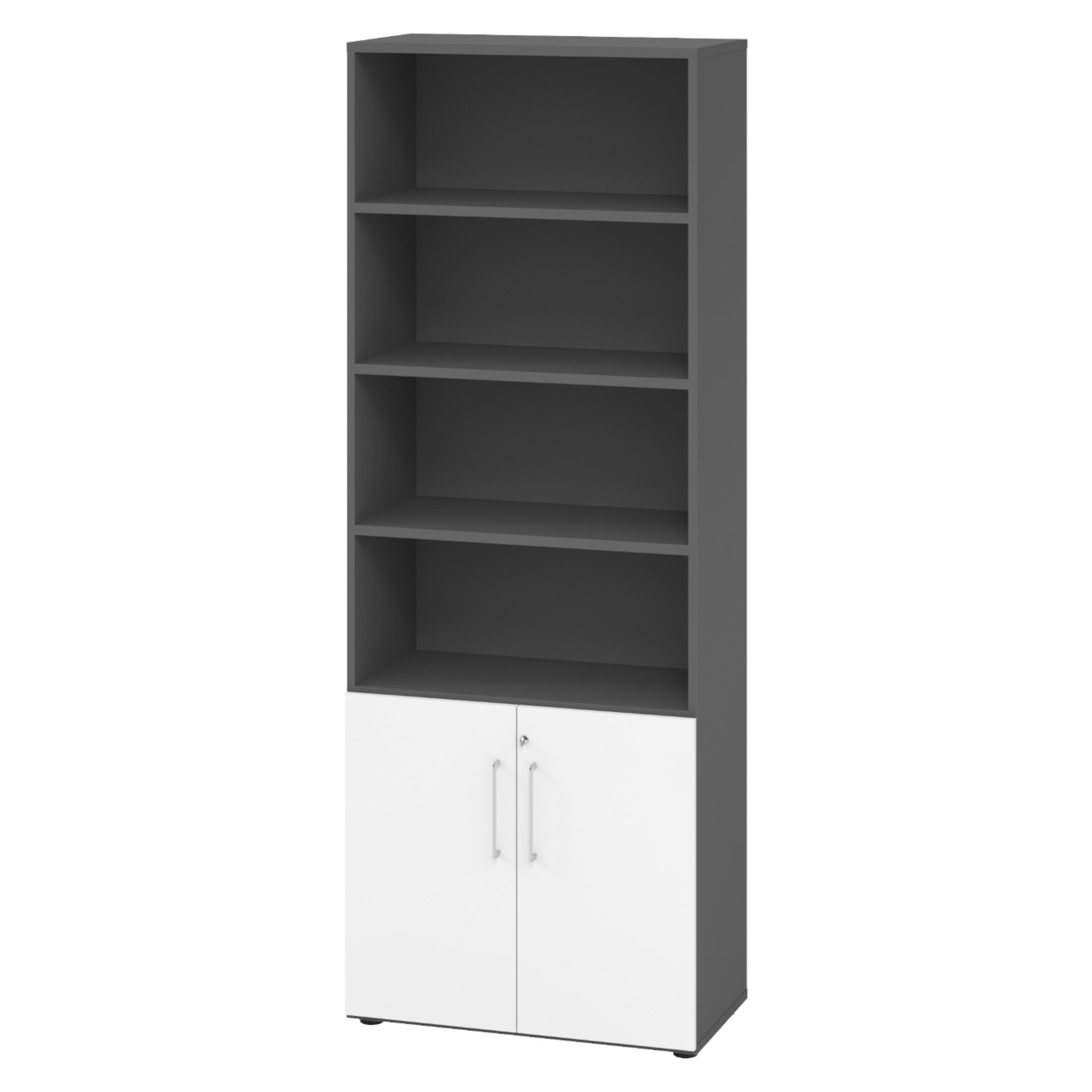 KOMBISCHRANK - 2 plus 4 Ordnerhöhen 42/80/215,6 cm in Graphitfarben/Weiß - Graphitfarben/Weiß, Holzwerkstoff (80/215.6/42cm) - bümö