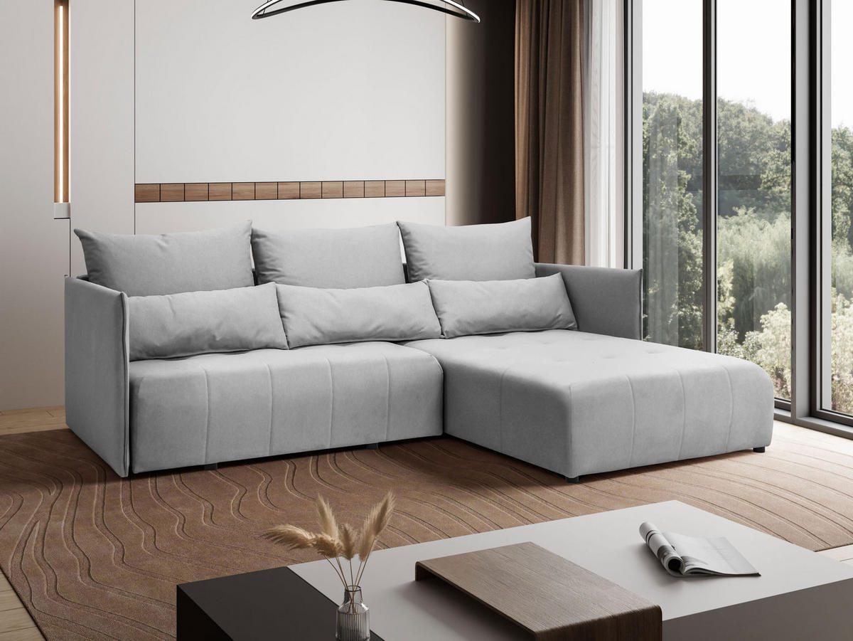 ECKSOFA L Form Hanna 246 x 188 cm mit Schlaffunktion und Bettkasten, 4 Sitzer, Bettzeugablage, Sofa, Eckcouch, hellgrau, rechts - Hellgrau, Kunststoff (188/246cm) - Margaret Hadas24
