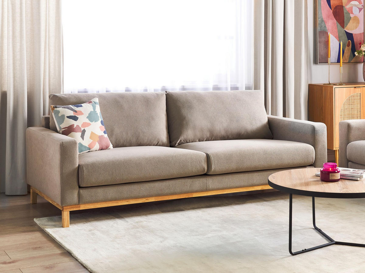 3-SITZER-SOFA taupe/hellbraun Siggard - Taupe/Hellbraun, Textil (217/82/92cm) - Beliani