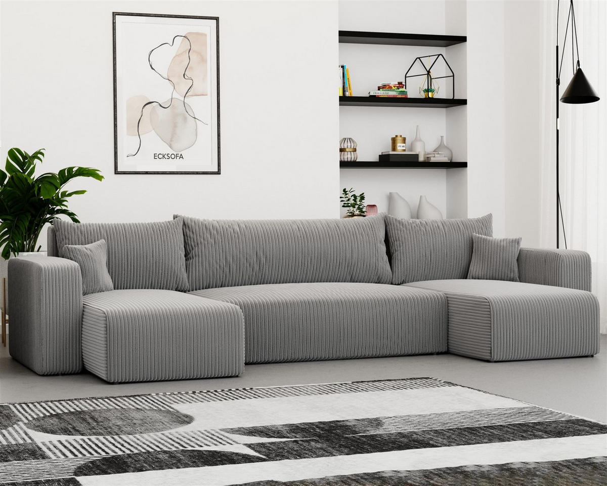 WOHNLANDSCHAFT Luna Mit Schlaffunktion - Hellgrau, Holzwerkstoff/Textil (318/79/145cm) - Fun Möbel