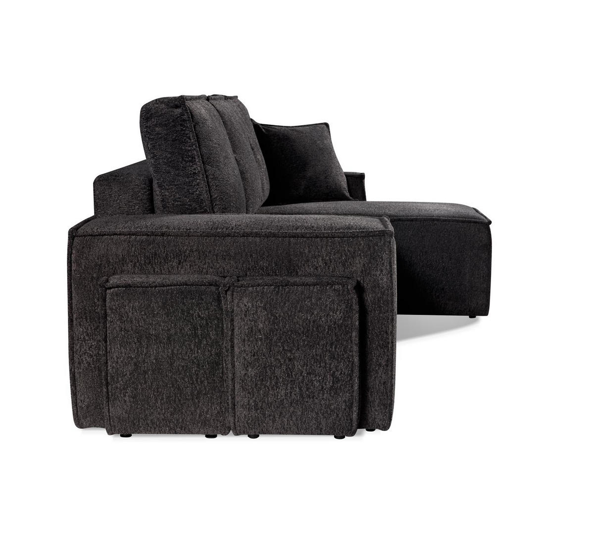 ECKSOFA mit Schlaffunktion COLINS - Bouclé-Stoff Dunkelgrau - Inkl. 2 Hocker - Dunkelgrau, Textil (259/153cm) - Bettso