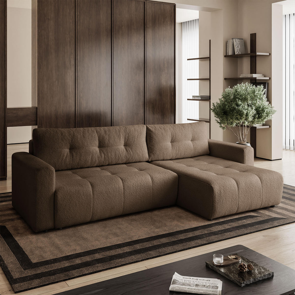 ECKSOFA WALONGO mit Schlaffunktion, Braun - Braun, Textil (261/143cm) - Fedve