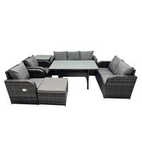 GARTENMÖBELSET mit Esstisch,Zweisitzer,Hocker,Beistelltisch Polyrattan Dunkelgrau 8-Sitzer - Dunkelgrau/Grau, Glas/Kunststoff - Fimous