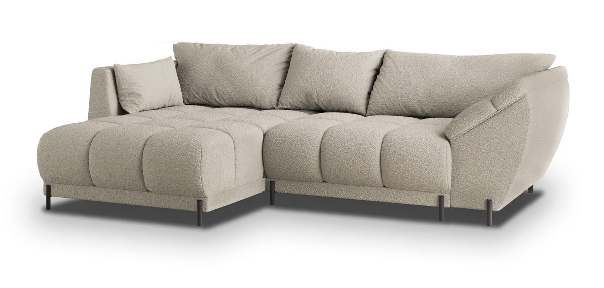 ECKSOFA VESTANO L-S Beige Boucle-Stoff mit Schlaffunktion - Beige, Holz (287/182cm) - MASSENO