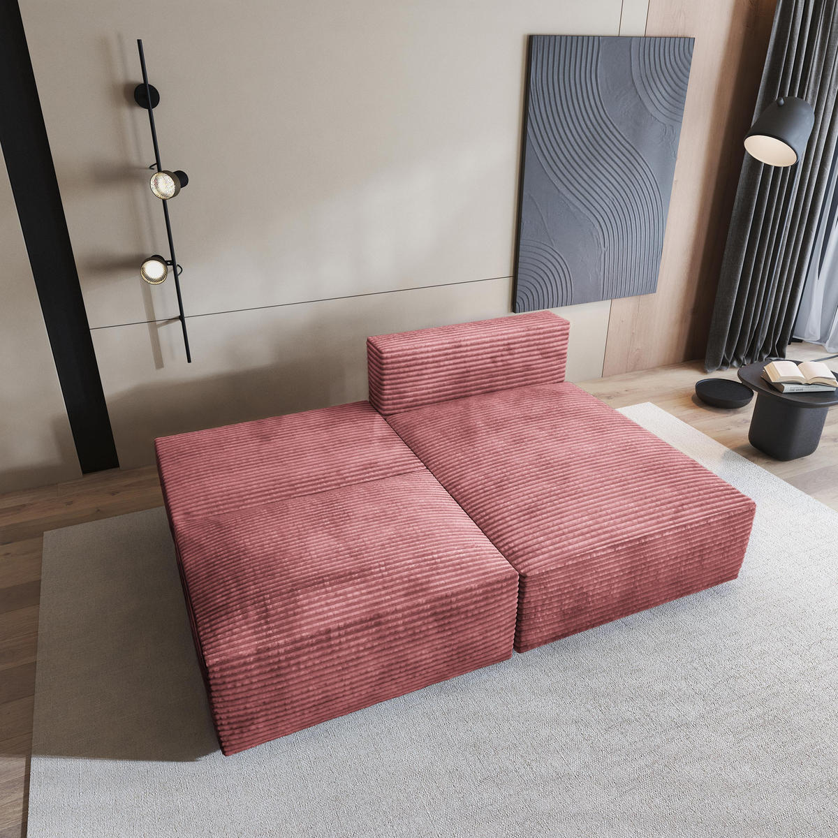ROHOVÁ SEDAČKA FIORO starorůžová - šedá/starorůžová, dřevo/textil (204/148cm) - MASSENO