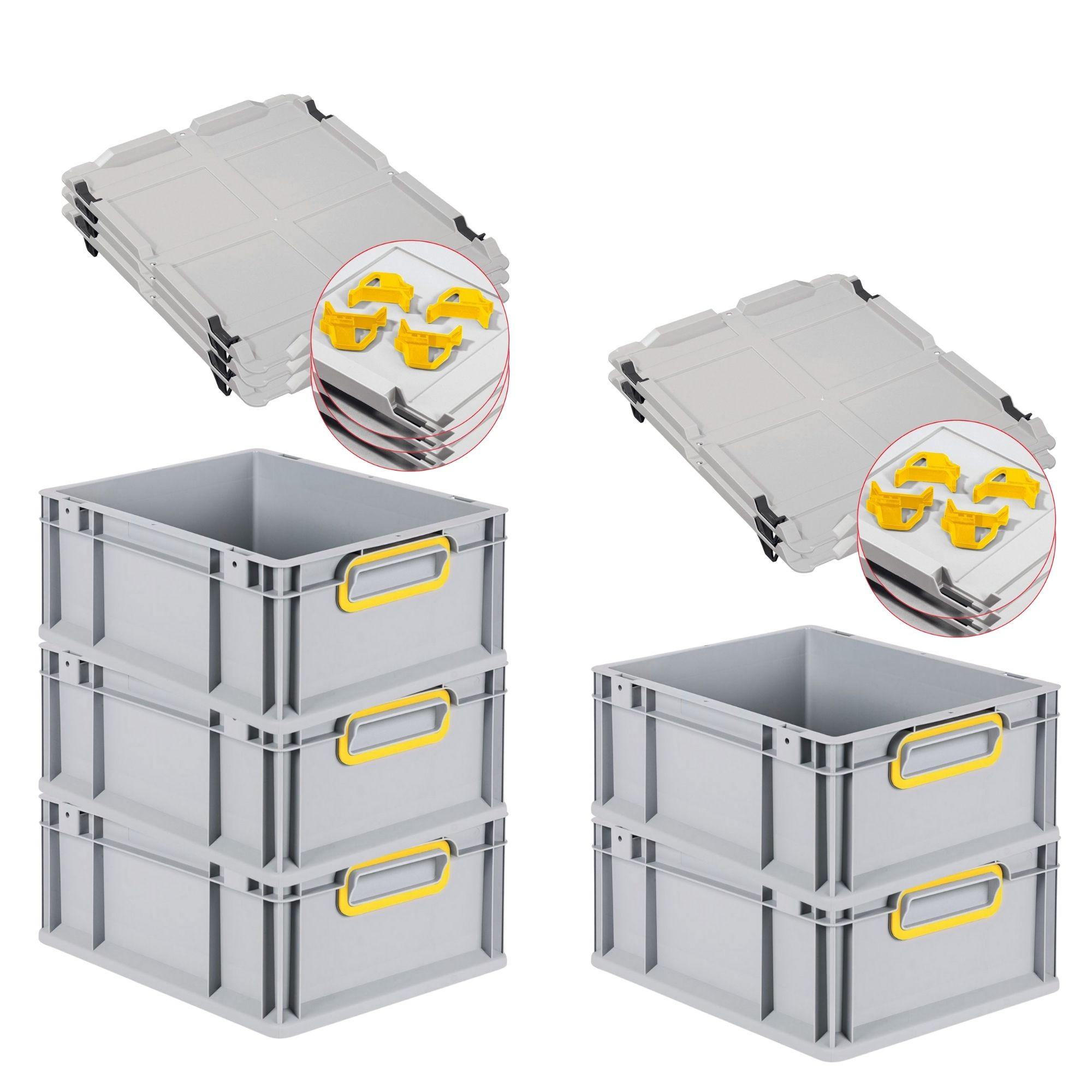 EUROBOX 5x Nextgen Color Mit Auflagedeckel 17x30x40cm Griffe Gelb Geschlossen - Gelb, Kunststoff (30/17/40cm) - PROREGAL