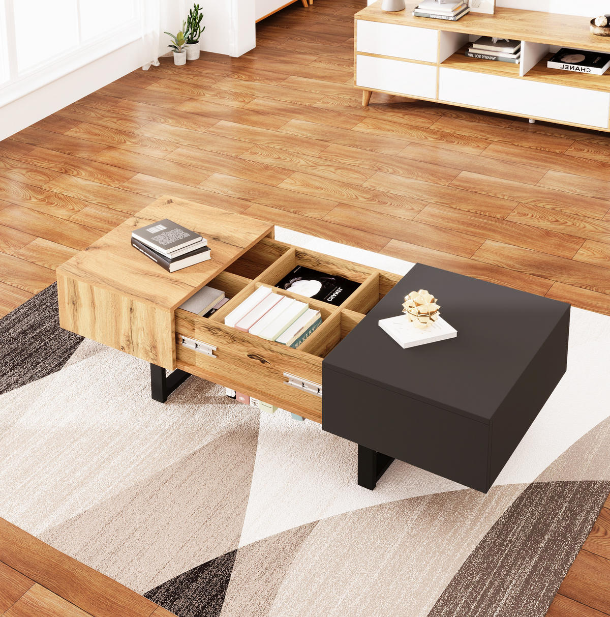 COUCHTISCH, verschiebbar, Spanplatte mit Metallständern, 155/40/55 cm, Naturfarben - Naturfarben, Holzwerkstoff (155/40/55cm) - Redom