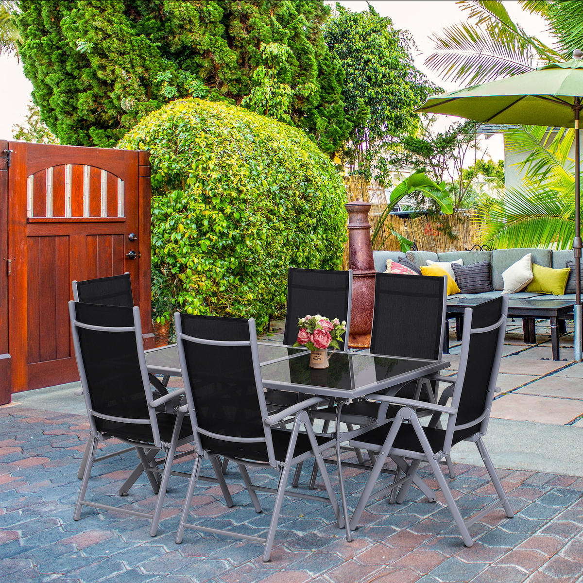 SITZGRUPPE, Schwarz+Silber, Aluminium - Schwarz, Metall - Outsunny