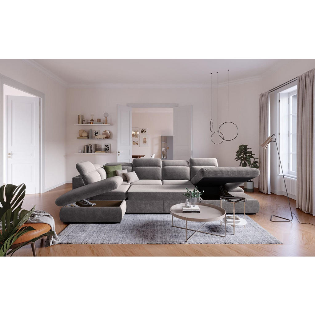 Thumbnail - Cotta Wohnlandschaft, Hellgrau, Textil, Echtholz,Fichte, U-Form,L-Form, 341x80x218 cm, Wohnzimmer, Sofas & Couches, Wohn...