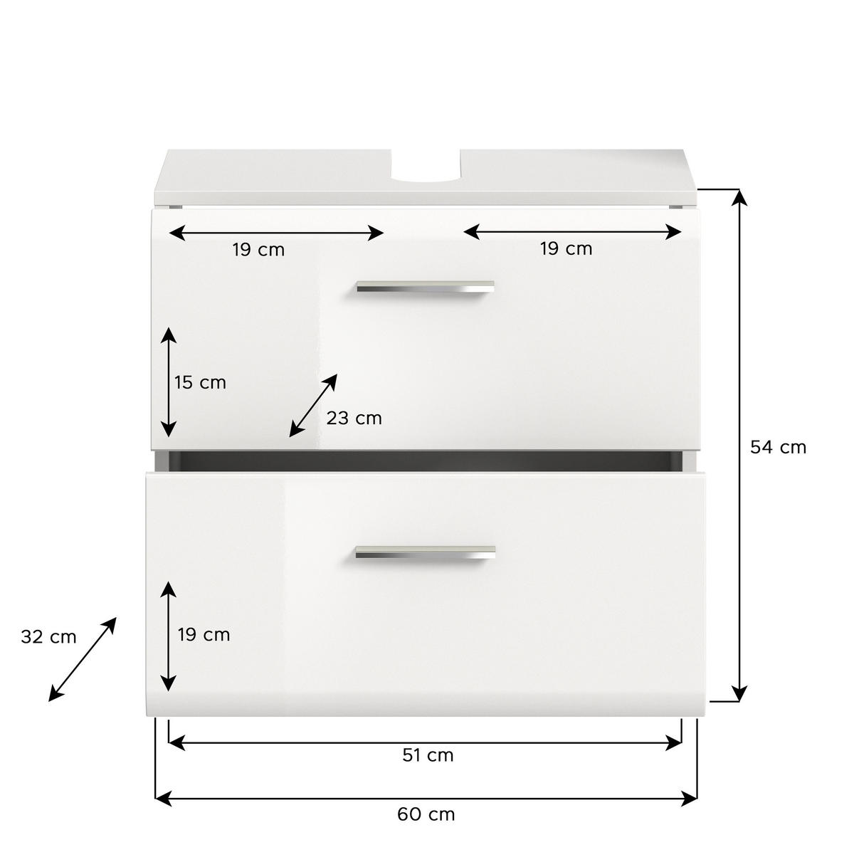 WASCHBECKENUNTERSCHRANK Ice Bad in weiß Nachbildung und weiß hochglanz B/H/T: 60x55x30 cm - Weiß, Holz (60/54/32cm)