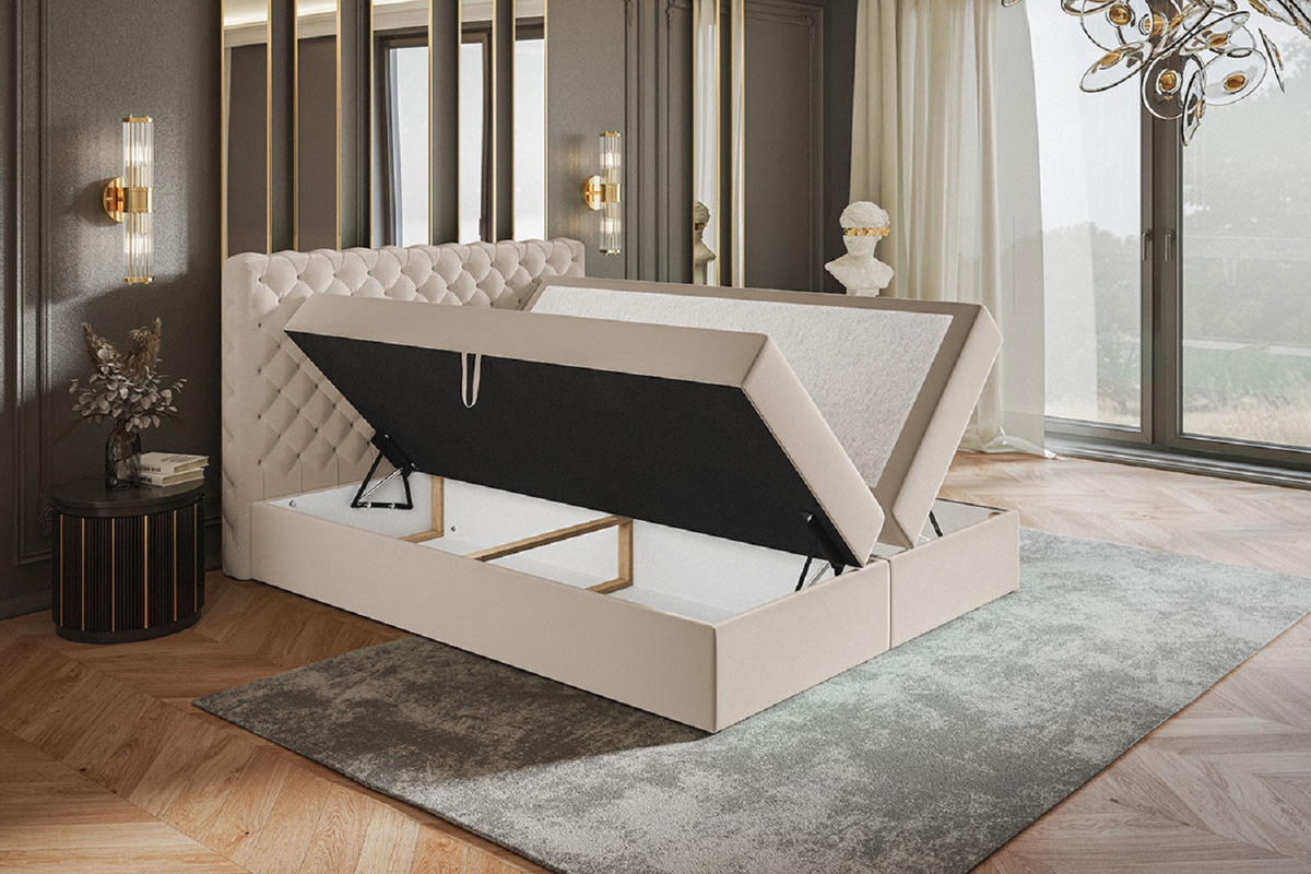 BOXSPRINGBETT 160x200 cm Doro mit Bettkasten, Matratze, Topper, Hellgrau - Hellgrau, Holz/Textil (160/200cm) - Emporius