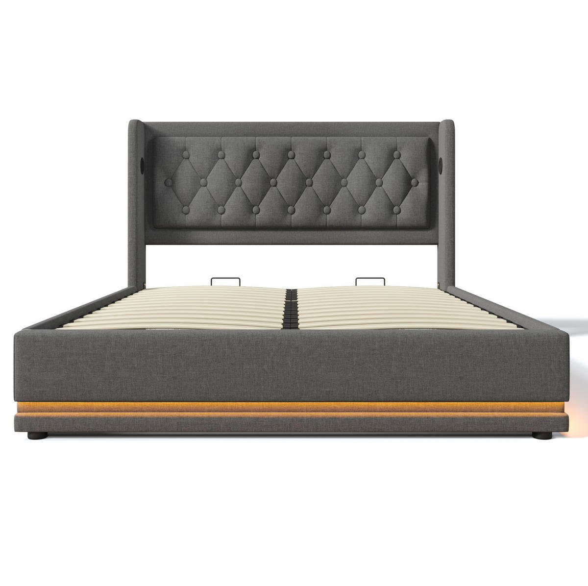 POLSTERBETT 160/200 cm mit Bettkasten, LED und USB-C in Grau - Grau, Textil (160/200cm) - BEAOK