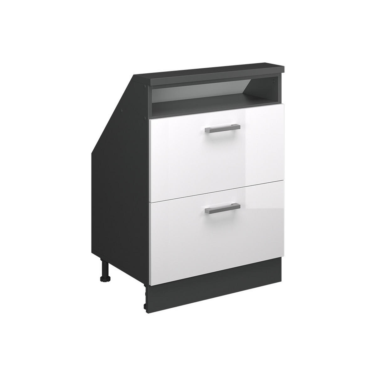 DACHSCHRÄGENSCHRANK Rion Weiß Hochglanz/Anthrazit mit 2 Schubladen - Weiß Hochglanz/Anthrazit, Holzwerkstoff (60/81.6/46cm) - Vicco