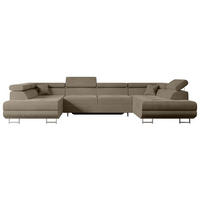 WOHNLANDSCHAFT mit Schlaffunktion und Bettkasten GUSA-U 342x202x107 cm Braun Velours - Silberfarben/Braun, Holzwerkstoff/Textil (342/107/202cm) - ALTDECOR