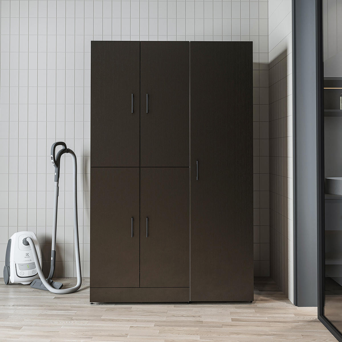 WASCHMASCHINENSCHRANK DORA-II 115cm Breit, 186cm Hoch - Schwarz, Holzwerkstoff (115/186/73.8cm)