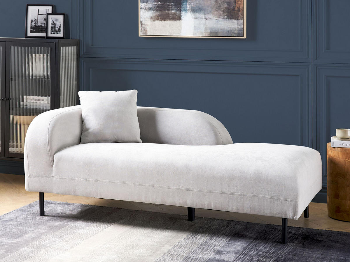 CHAISELONGUE Samtstoff hellgrau linksseitig Le Crau - Schwarz/Grau, Textil (170/65/84cm) - Beliani