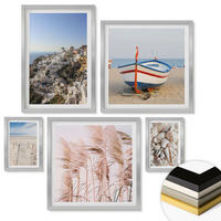 WANDBILDER 5er Set - 50x50 cm & 20x30 cm & 40x60 cm Silberner Rahmen - Japanische Berglandschaften - Silberfarben, Kunststoff (40/60cm) - ArtPrintCave