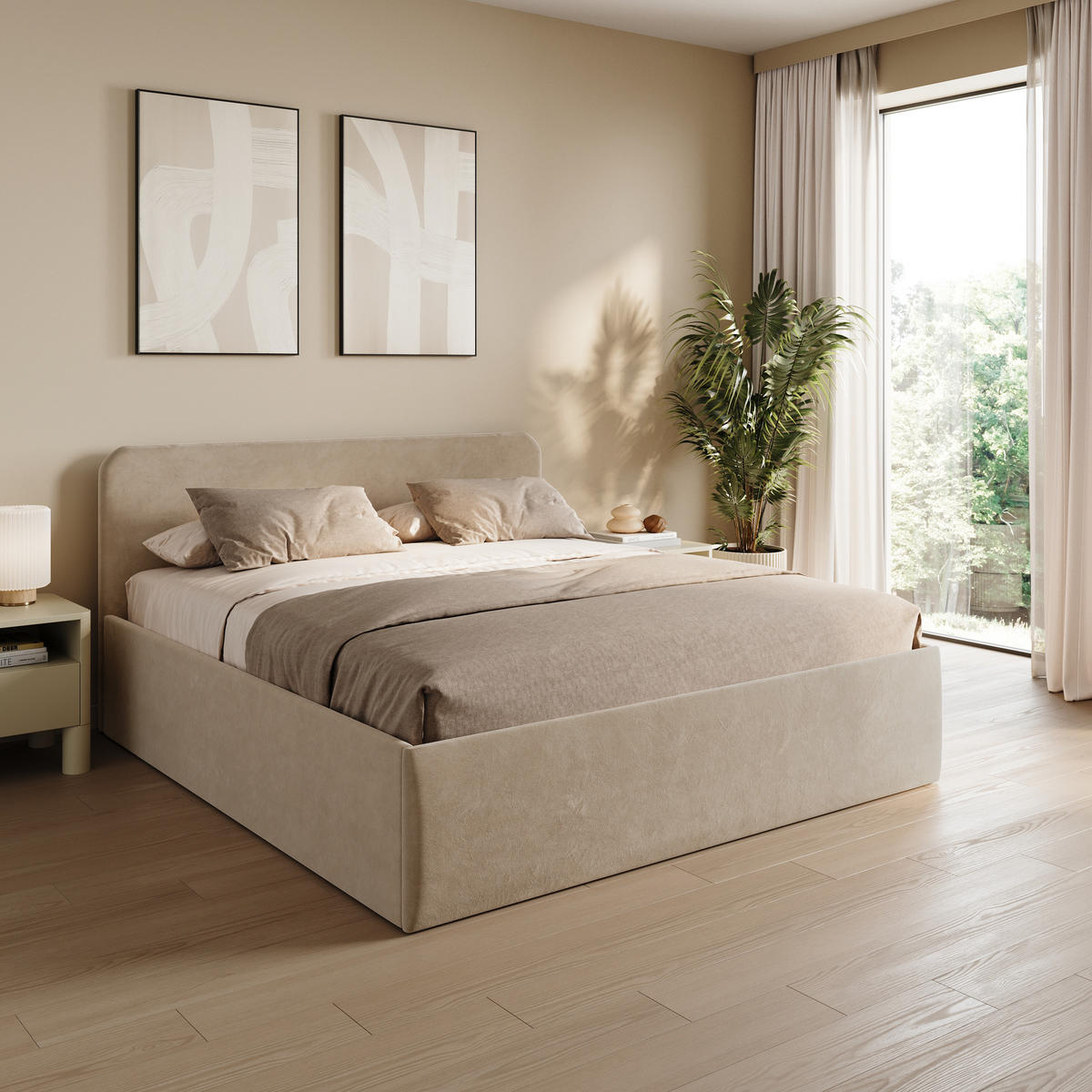 POLSTERBETT 200x200 cm Microvelours in Sand - Sandfarben, Textil (200/200cm) - Home Collective