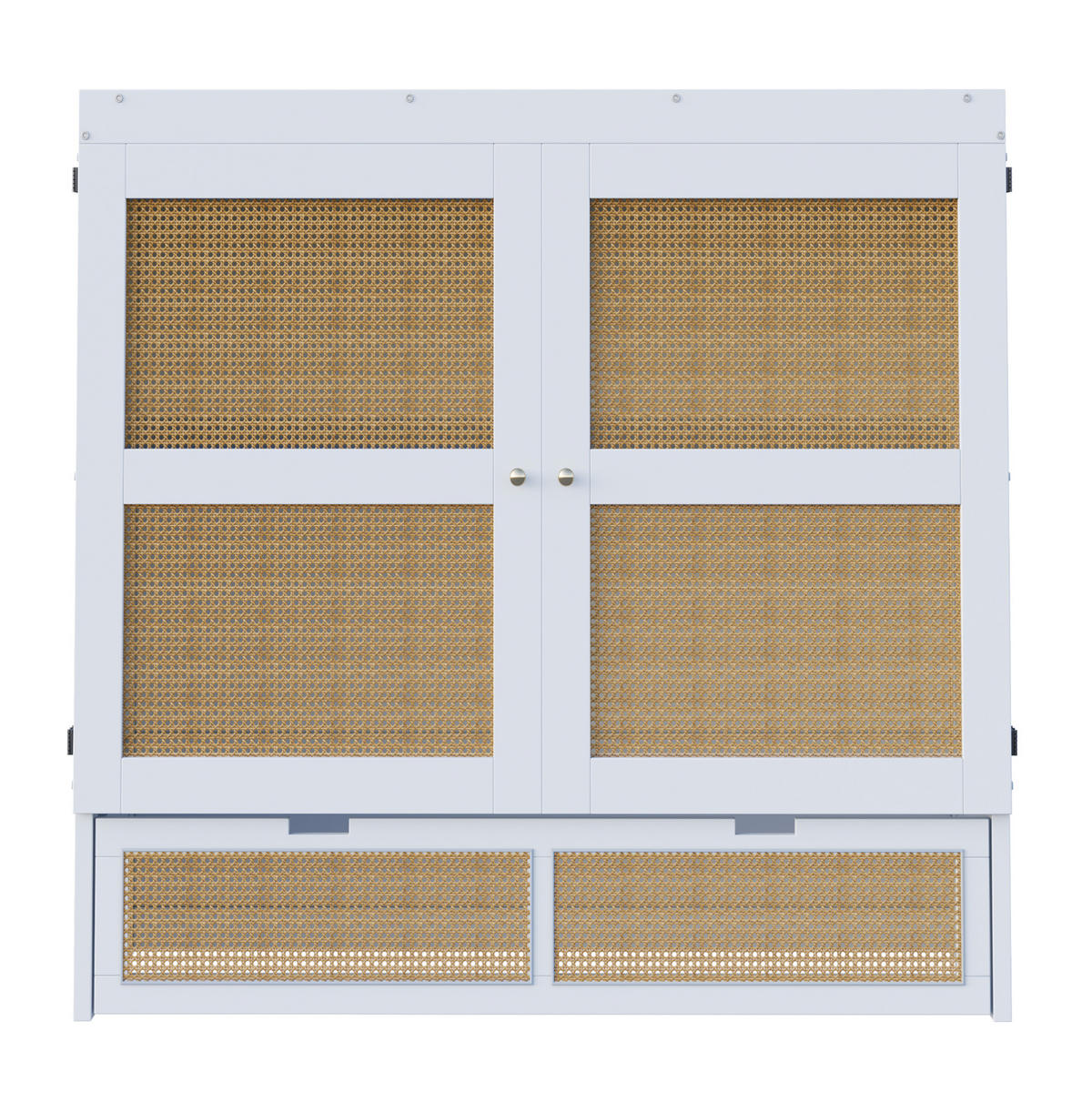 WANDKLAPPBETT aus Holz 140x200 cm Weiß mit Schubladen und Rattan-Design - Weiß, Holzwerkstoff (140/200cm) - IVMEU