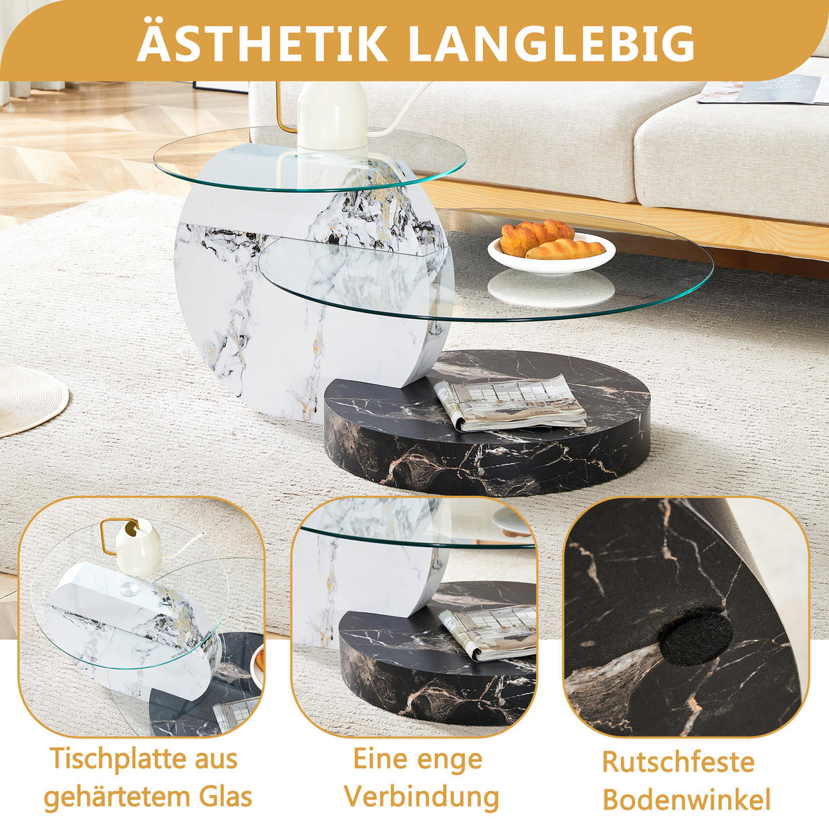 COUCHTISCH DE-117 DuoGlass Transparent - Transparent, Glas (70/90/44cm) - ComfortXL