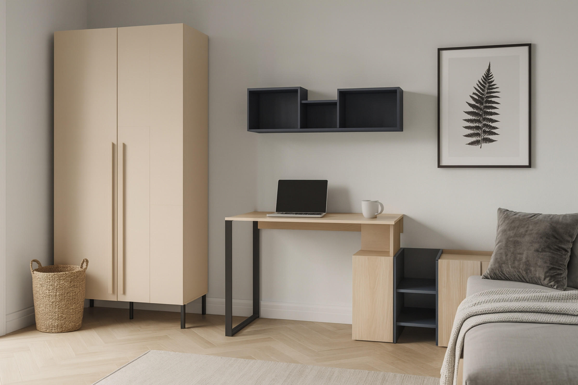 Thumbnail - Deine Möbel 24 Jugendzimmer-Set, Beige, Eiche, Dunkelblau, Holzwerkstoff, 349x195x135 cm, Kinder- & Jugendzimmer, Jugend...