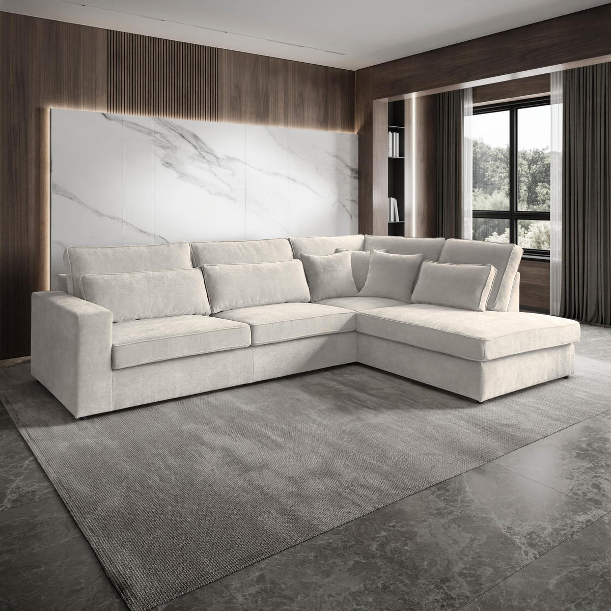 ECKSOFA Parma ohne Schlaffunktion beige rechts - Beige/Schwarz, Textil (314/224cm) - Beautysofa