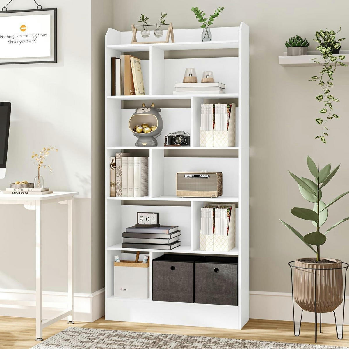 BÜCHERREGAL 6 Fach Standregal Weiß 24 x 80 x 170 cm - Weiß, Holzwerkstoff (80/170/24cm)