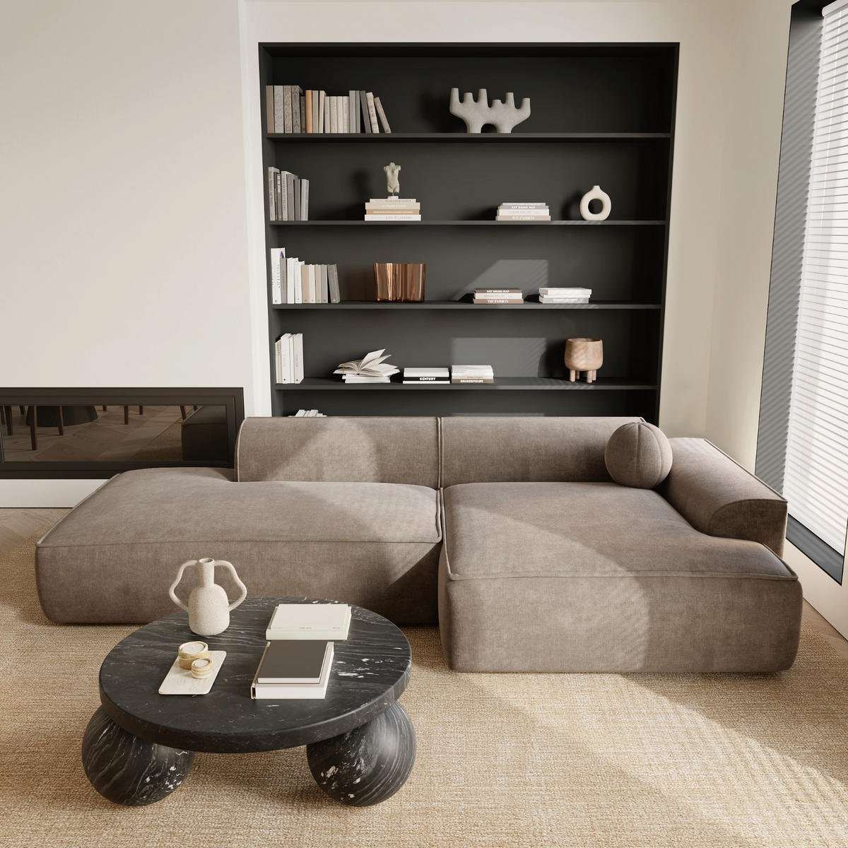 ECKSOFA RECHTS Samt Taupe 300cm - Taupe, Textil (300/155cm) - Sia Home